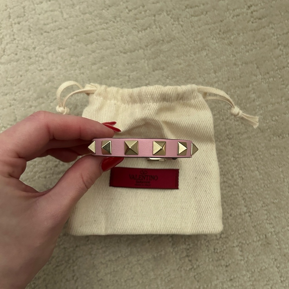 Like New Valentino Pink Rockstud Leather Bracelet